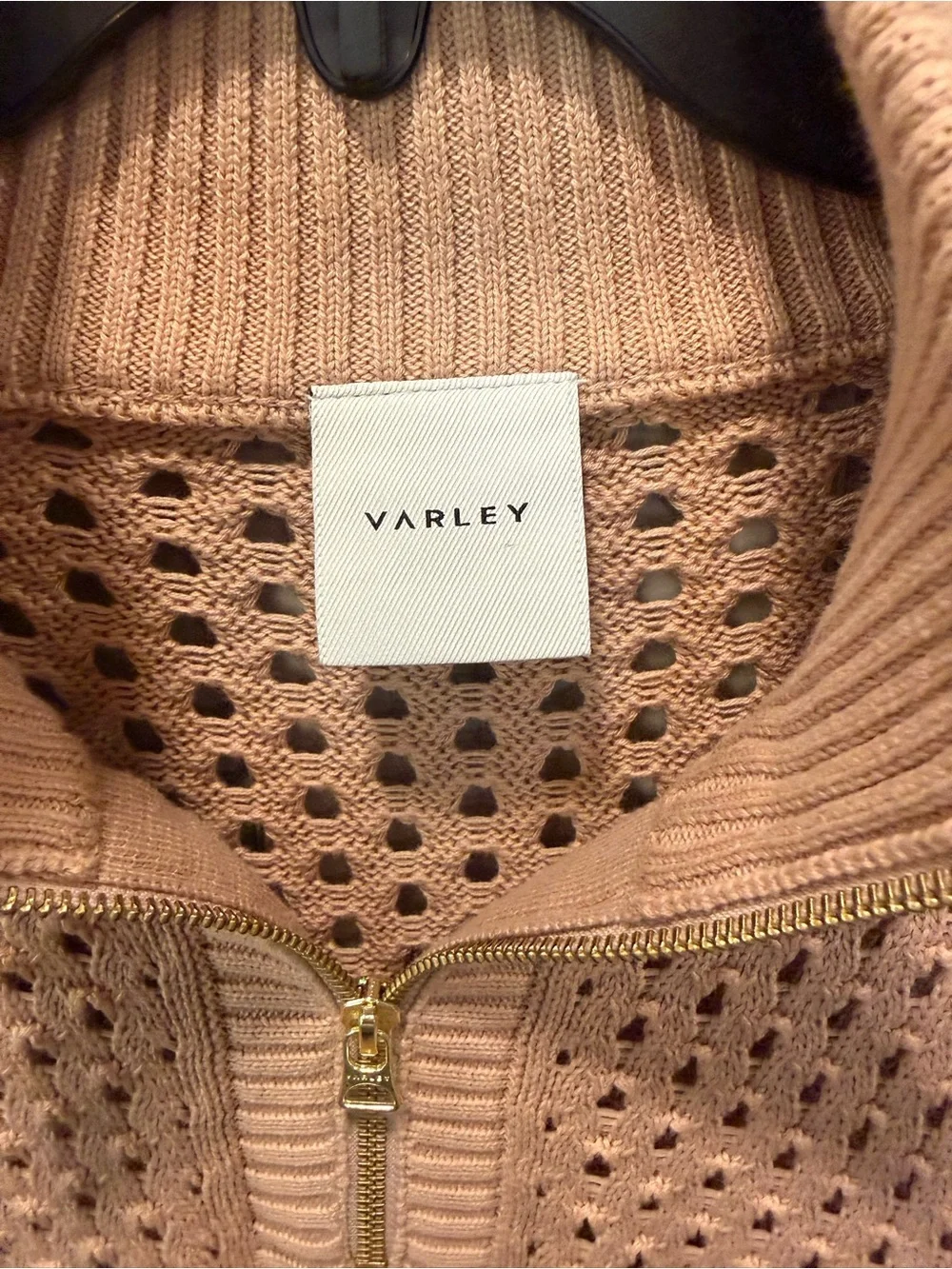 Varley tan Sleeveless Half-Zip Open-Knit Sweater